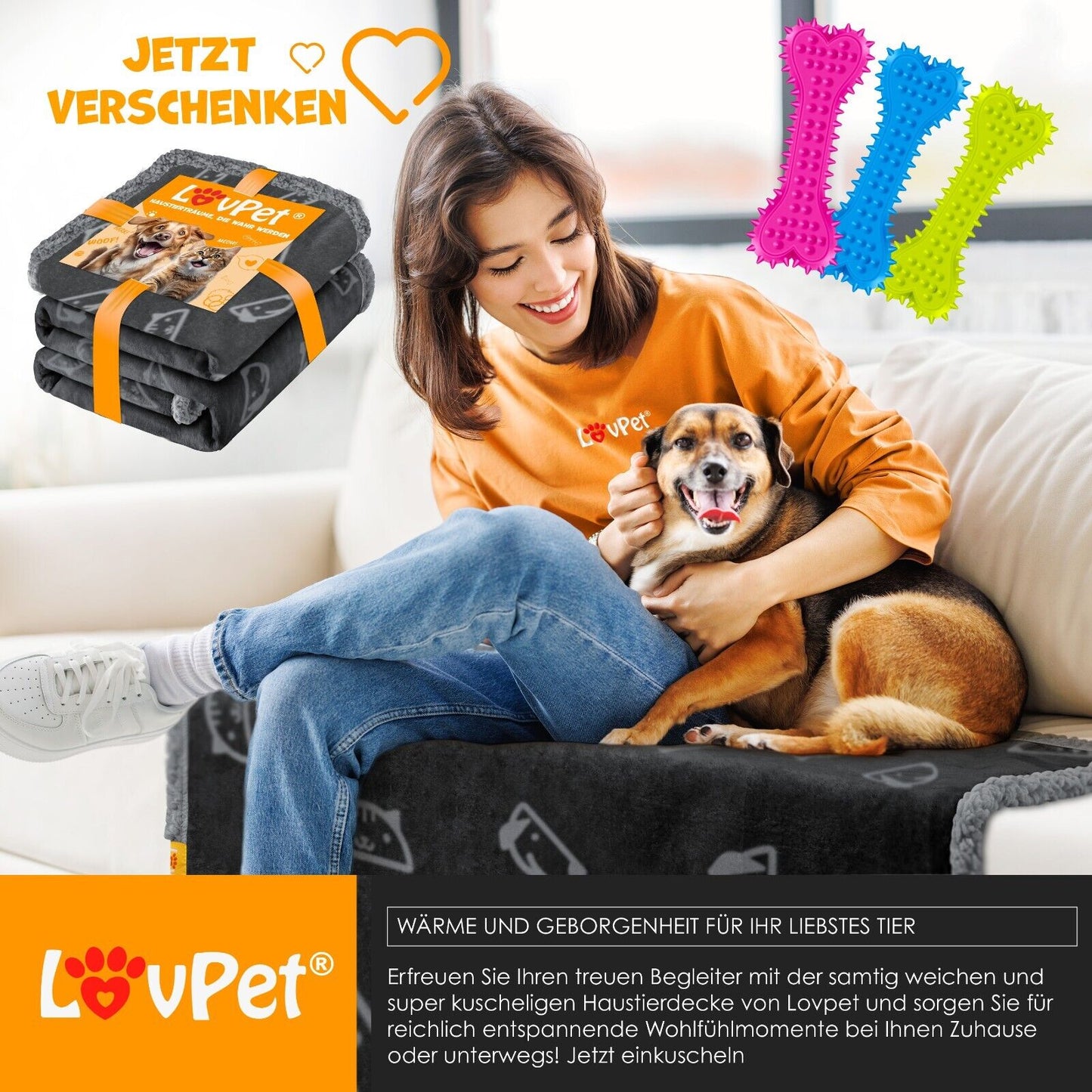 LOVPET® Hunde Decke Wasserdicht Haustier Trockenbett Fleece, 3X Spielzeugknoch