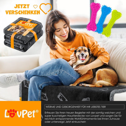 LOVPET® Hunde Decke Wasserdicht Haustier Trockenbett Fleece, 3X Spielzeugknoch