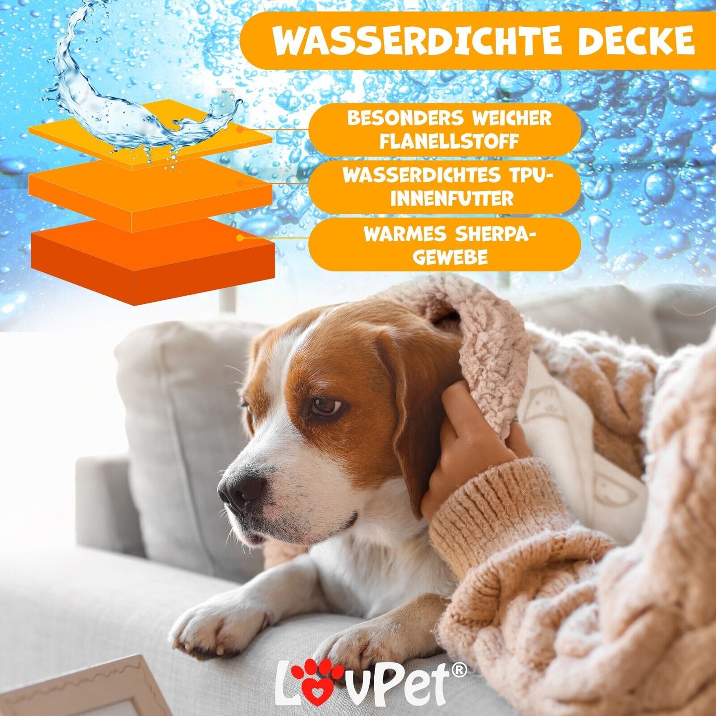 LOVPET® Hunde Decke Wasserdicht Haustier Trockenbett Fleece, 3X Spielzeugknoch
