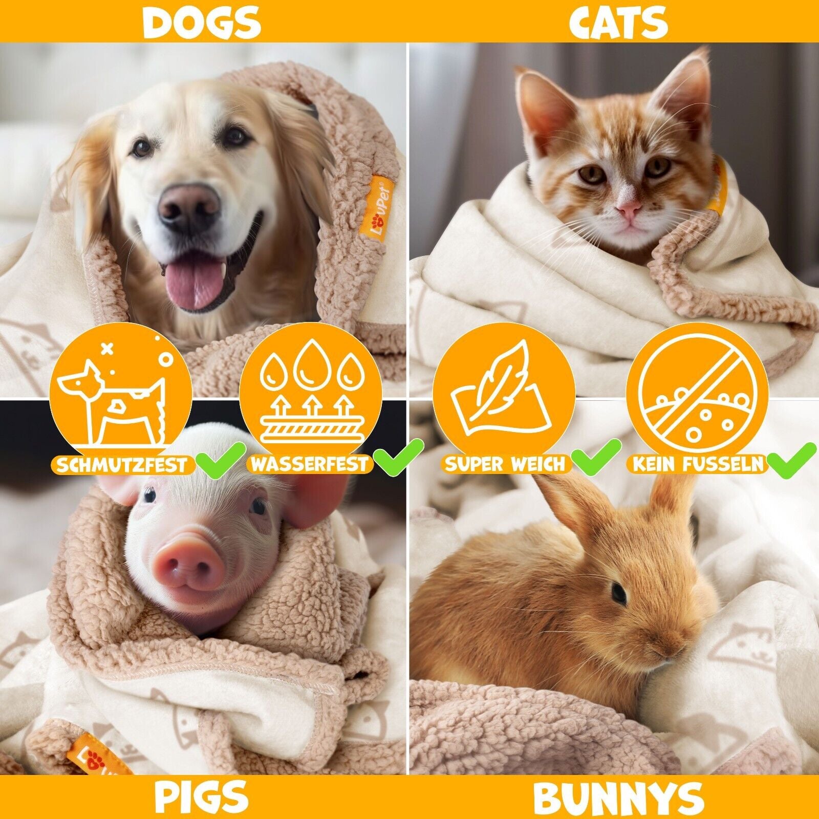 LOVPET® Hunde Decke Wasserdicht Haustier Trockenbett Fleece, 3X Spielzeugknoch