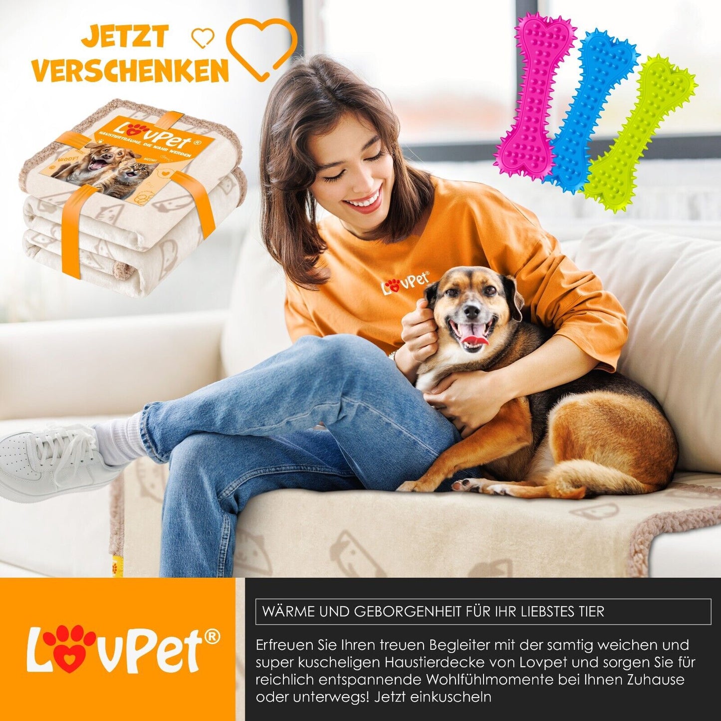 LOVPET® Hunde Decke Wasserdicht Haustier Trockenbett Fleece, 3X Spielzeugknoch