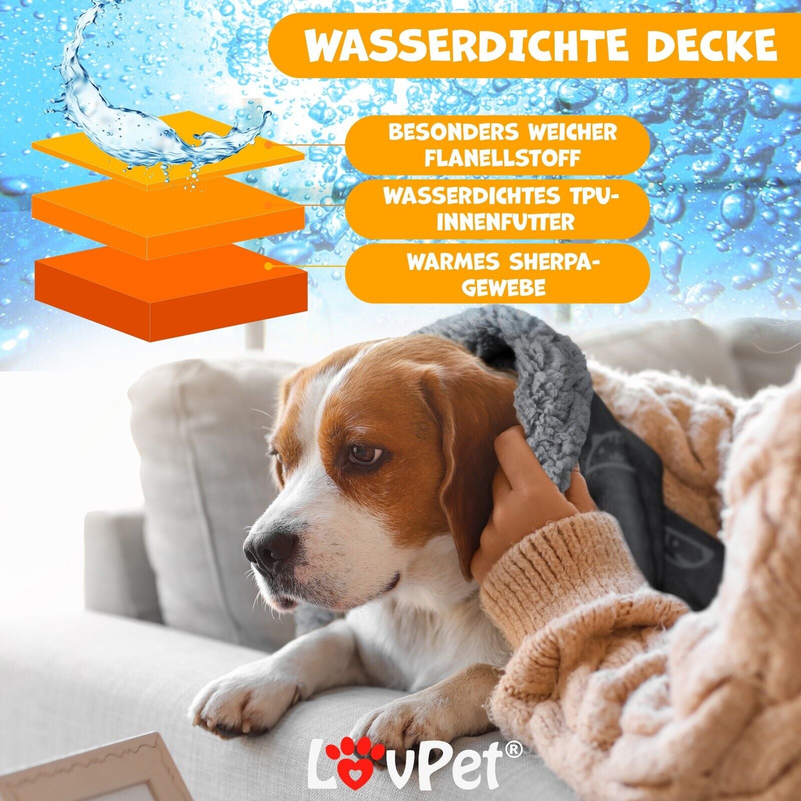LOVPET® Hunde Decke Wasserdicht Haustier Trockenbett Fleece, 3X Spielzeugknoch