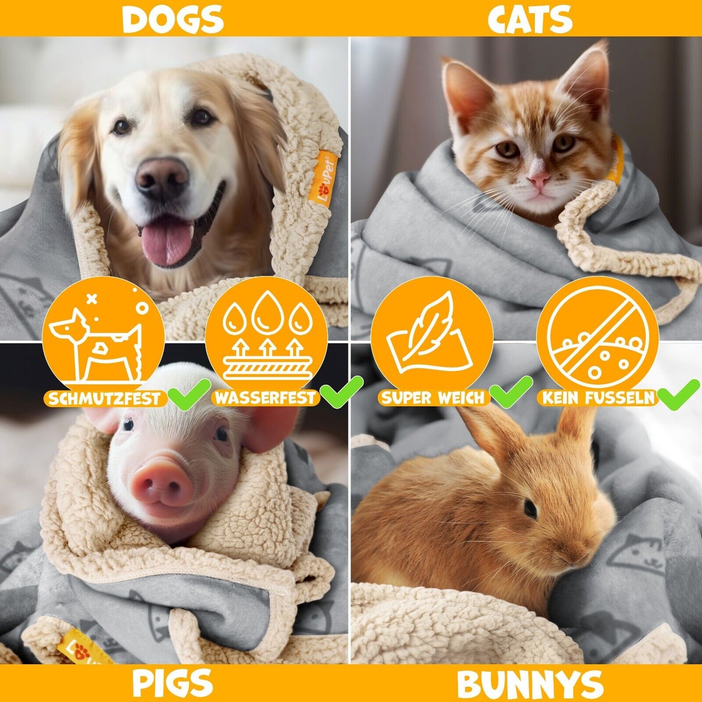 LOVPET® Hunde Decke Wasserdicht Haustier Trockenbett Fleece, 3X Spielzeugknoch