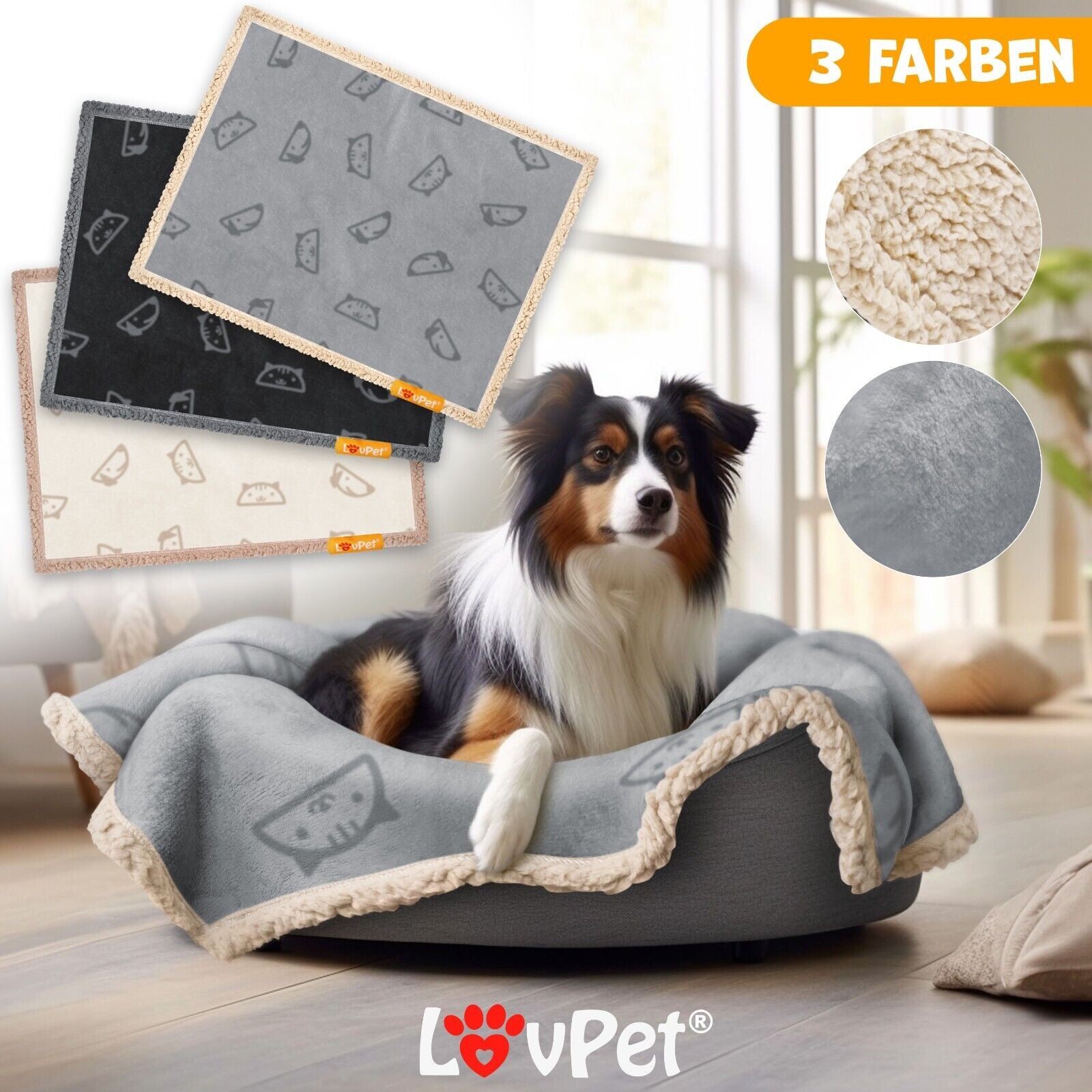 LOVPET® Hunde Decke Wasserdicht Haustier Trockenbett Fleece, 3X Spielzeugknoch