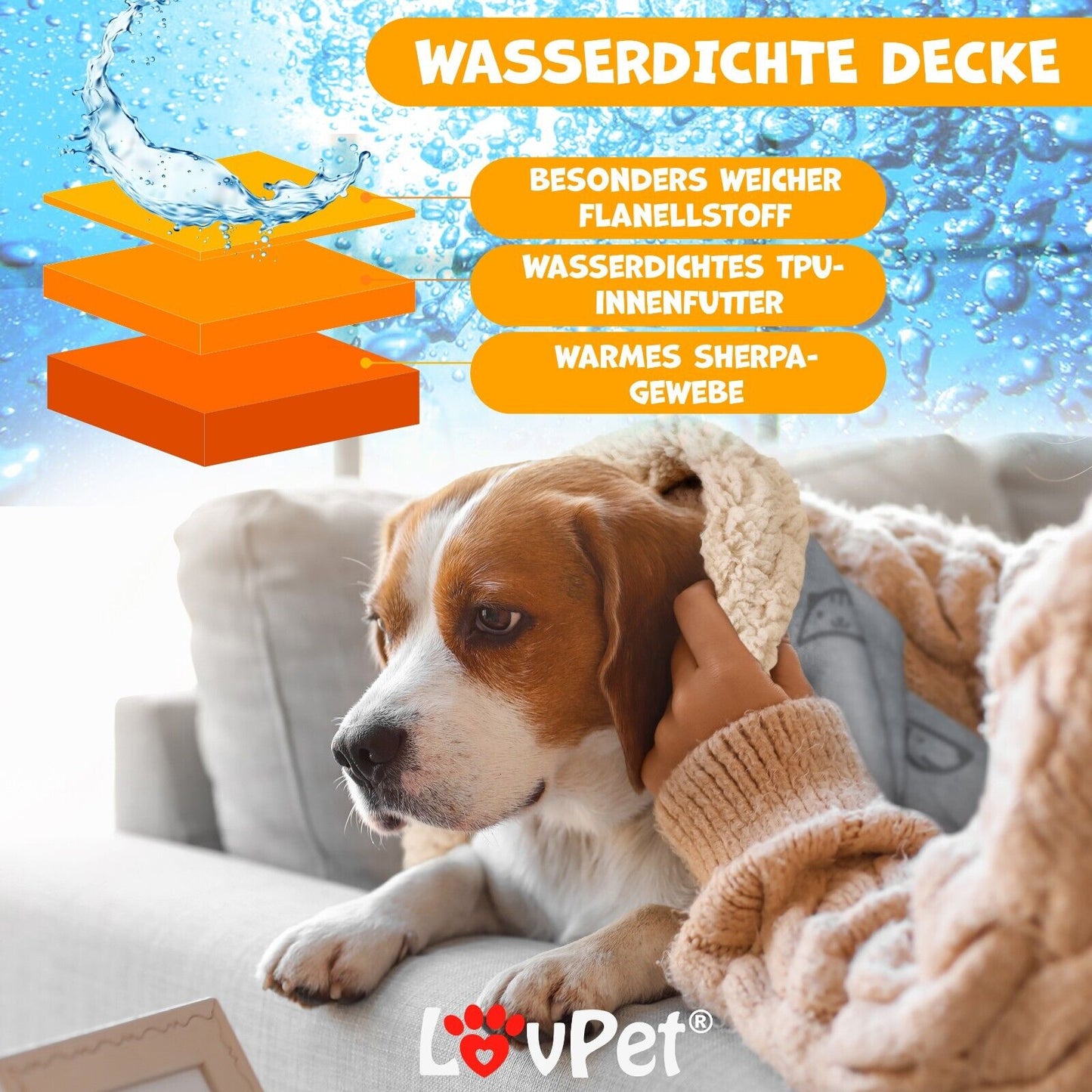 LOVPET® Hunde Decke Wasserdicht Haustier Trockenbett Fleece, 3X Spielzeugknoch