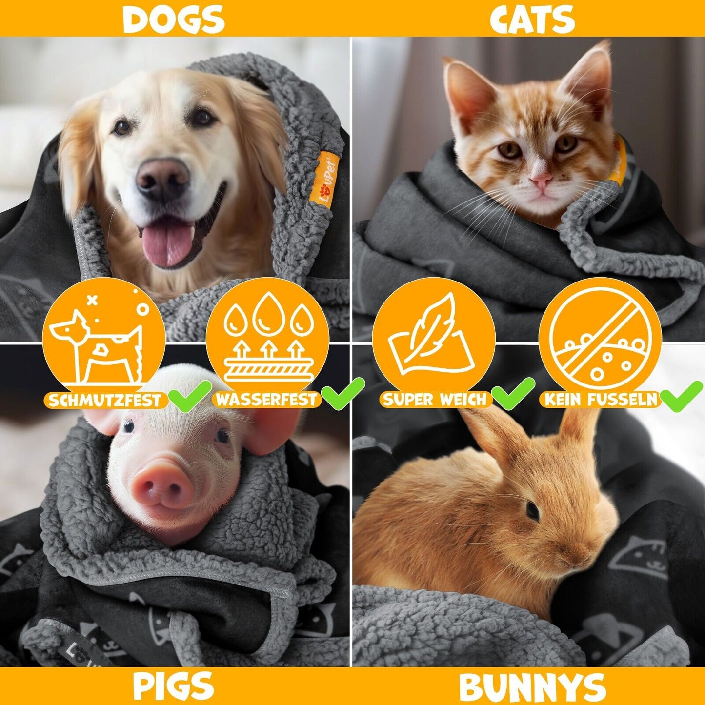 LOVPET® Hunde Decke Wasserdicht Haustier Trockenbett Fleece, 3X Spielzeugknoch