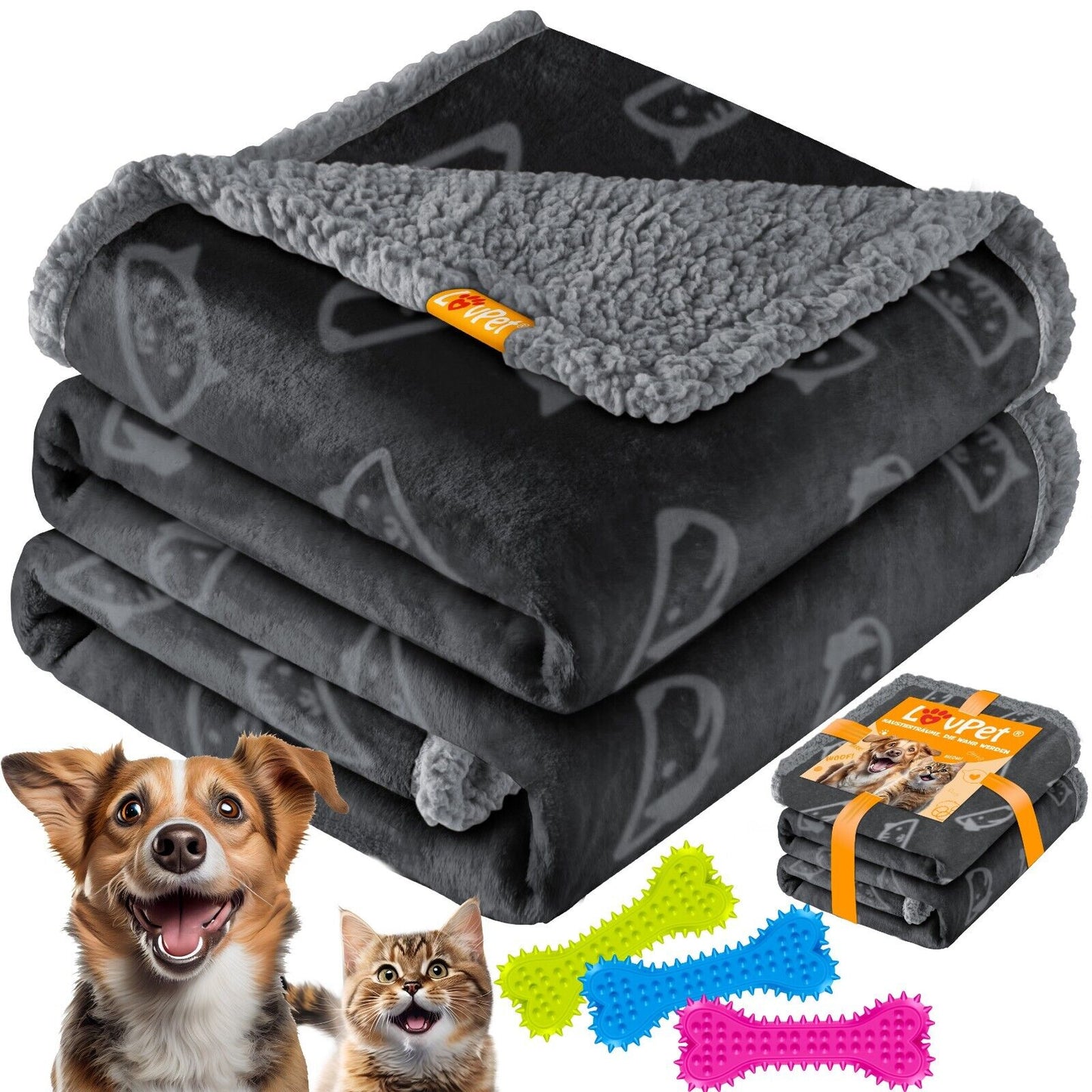 LOVPET® Hunde Decke Wasserdicht Haustier Trockenbett Fleece, 3X Spielzeugknoch